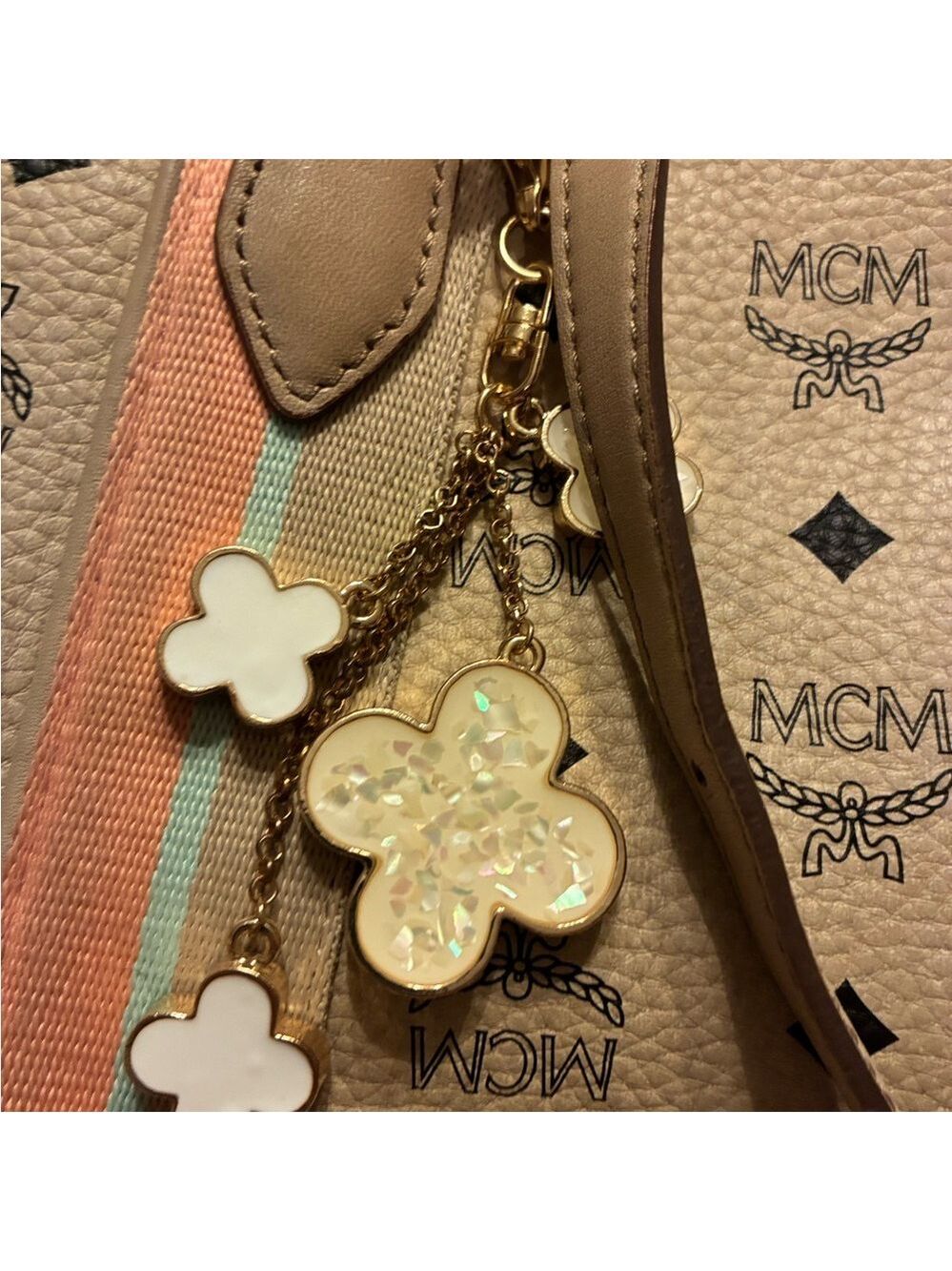 MCM Tan & Pink Monogram Tote Bag Gold Accents Q4382 München - Picture 3 of 11